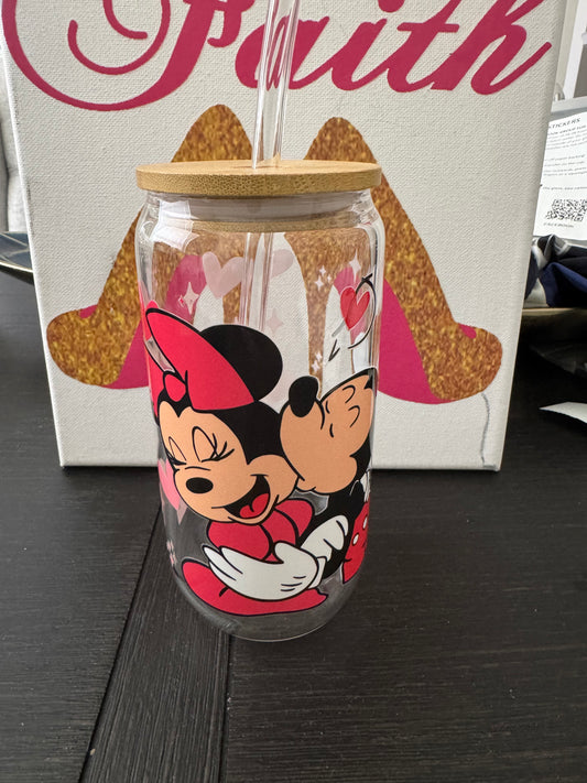 Minnie mouse glass cup with straw